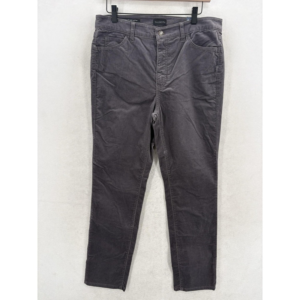 Talbots Velveteen Straight Leg Pants Womens 10P Gray High Waist Stretch Casual